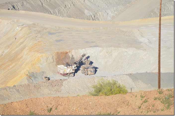 Even though it is the beginning of the evening shift, ore is still being loaded in the Ray mine. ASARCO Ray AZ copper mine.